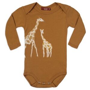 Milkbarn Applique Onesie Long Sleeve Giraffe
